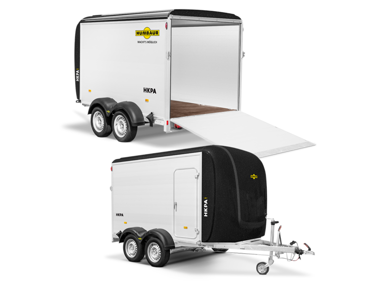 HKPA Tandemachser | © Humbaur GmbH Seitenansichten des Tandem-Kofferanhängers HKPA von Humbaur mit schwarzem Poly-Bug | © Humbaur GmbH
