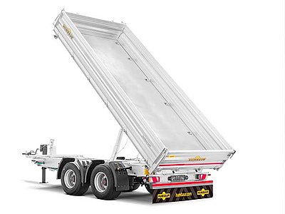 Gekippter Dreiseitenkipper mit massiv gebauter, verzinkter Brücke Gekippter Dreiseitenkipper mit massiv gebauter, verzinkter Brücke